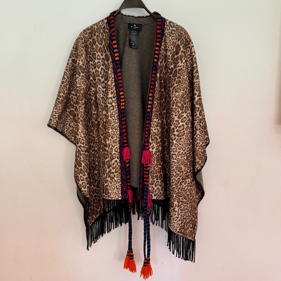 ETRO Milano wool cape / cloak - leopard print, fringe, woven edging SHOWSTOPPER - Picture 1 of 16